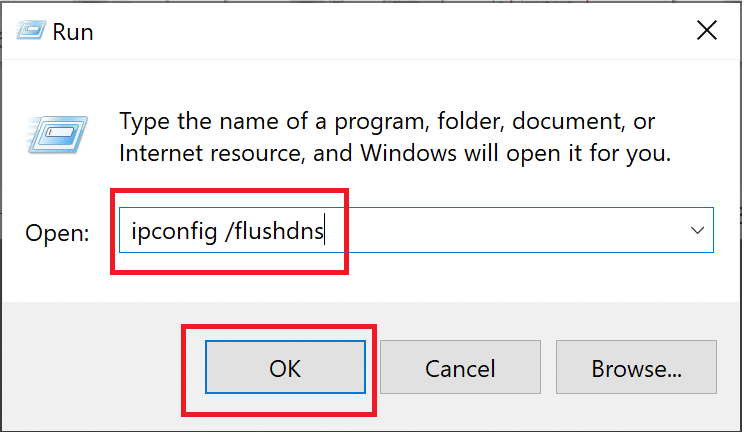 Ketik ipconfig /flushdns di kotak dialog Run