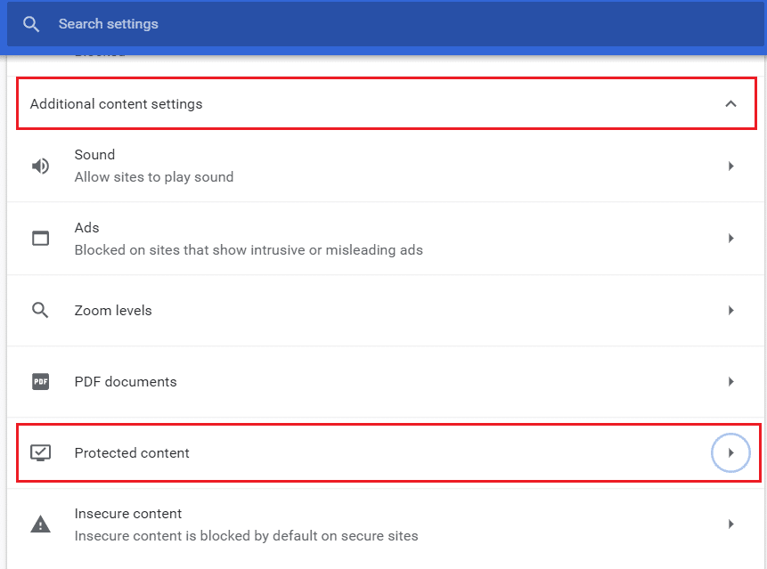 Di bawah Pengaturan konten tambahan, klik Konten yang dilindungi
