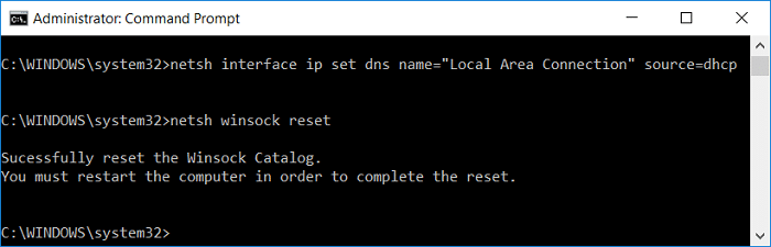 réinitialiser netsh winsock