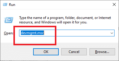 Tapez devmgmt.msc dans la case et appuyez sur Entrée