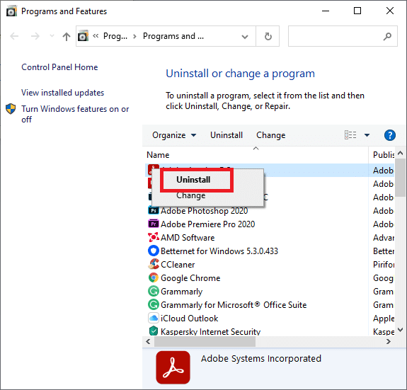 Désinstallez-le en faisant un clic droit dessus.