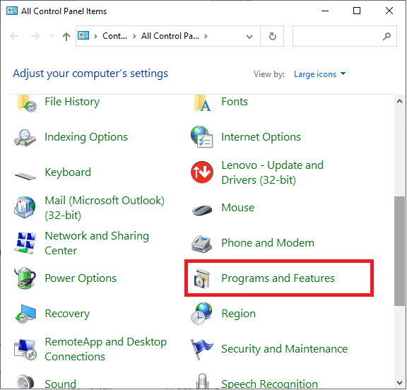 Sélectionnez maintenant le programme et les fonctionnalités.