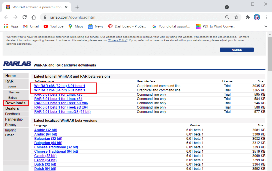 Klik tautan unduhan tergantung pada versi bit windows Anda | Cara Mengekstrak file RAR di PC atau Ponsel