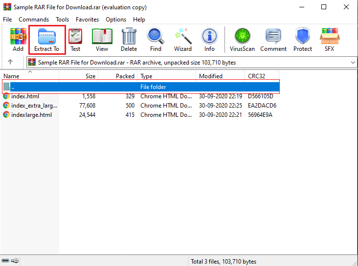 Klik pada folder dan pilih opsi 'ekstrak ke' dari panel di atas.