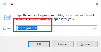 键入 devmgmt.msc 并单击确定。