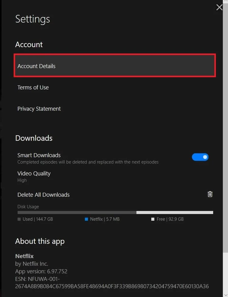 Cliquez sur 'Détails du compte'