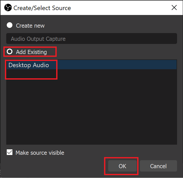 klik Desktop Audio seperti gambar di bawah ini. Klik OK untuk mengonfirmasi