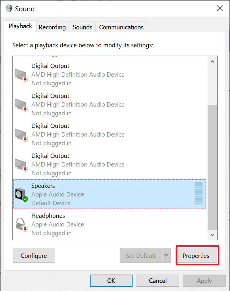 pilih speaker ini dan klik Properties