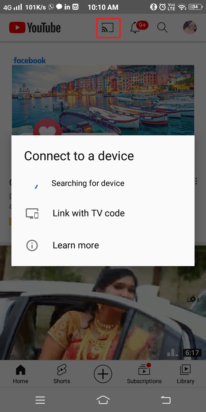 Maintenant, lancez YouTube et appuyez sur l'option Cast | Comment diffuser sur Xbox One depuis votre téléphone Android