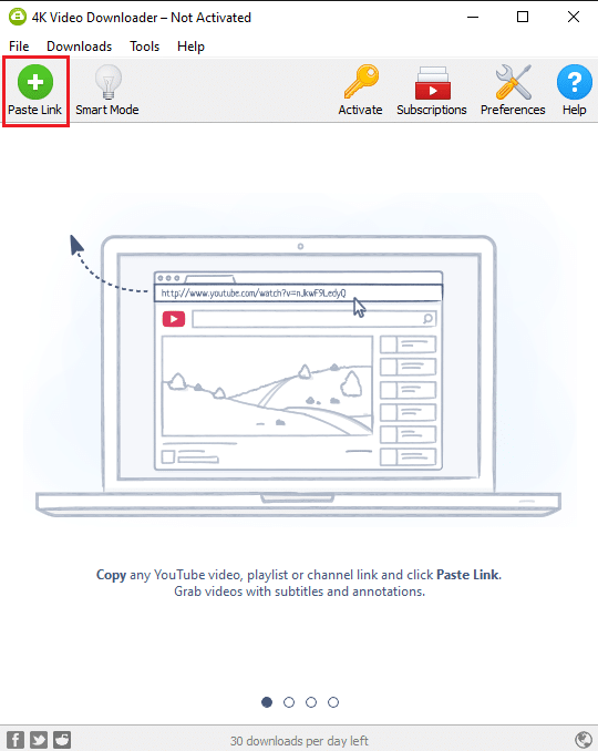 화면 왼쪽 상단에서 링크 붙여넣기 버튼을 클릭합니다.