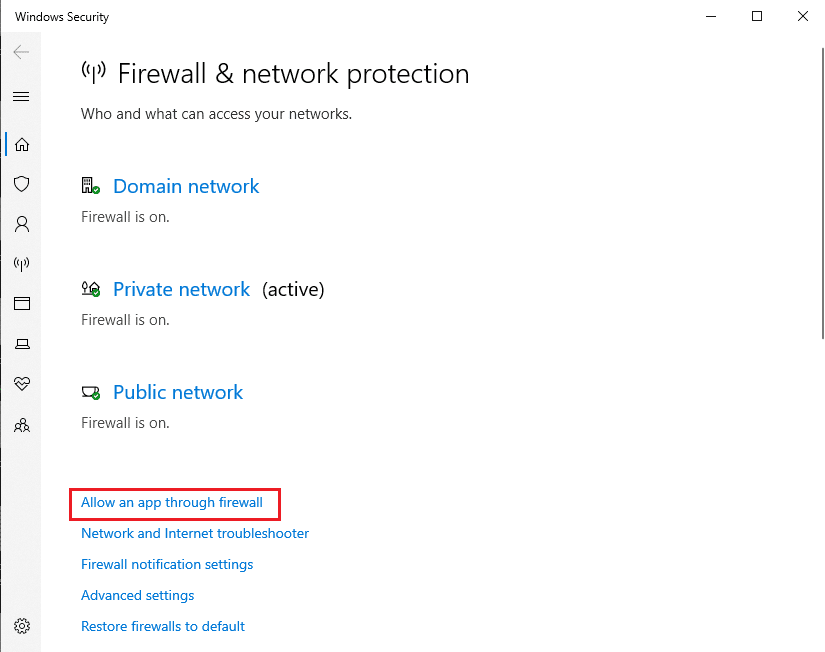 Cliquez sur "Autoriser une application via le pare-feu" | Réparer uTorrent ne répondant pas
