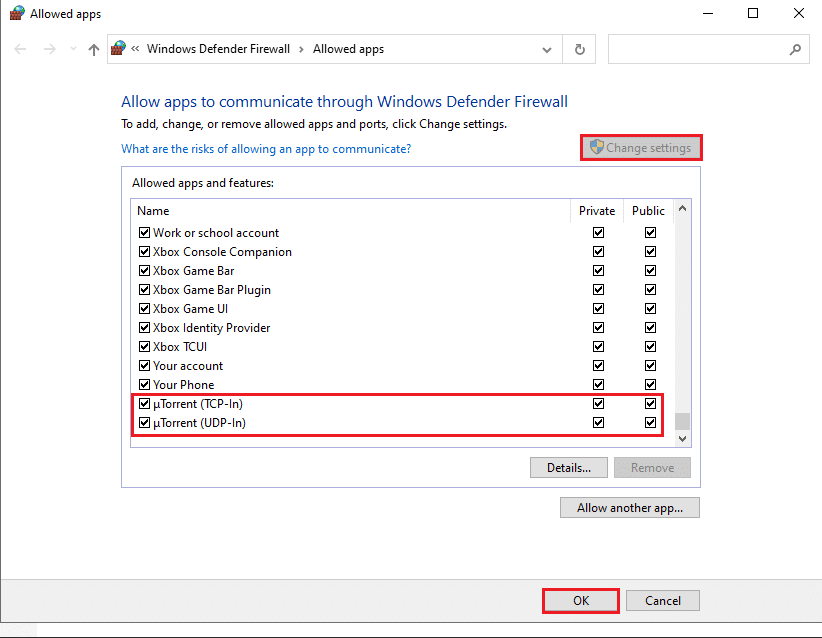 Cochez les deux cases à côté de uTorrent
