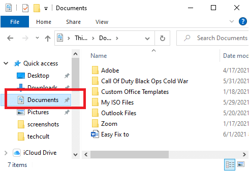 Buka File Explorer dengan mengklik ikonnya di kiri bawah layar Anda dan pergi ke Documents.