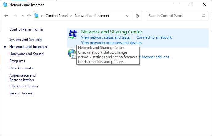 在这里,单击网络和共享中心。