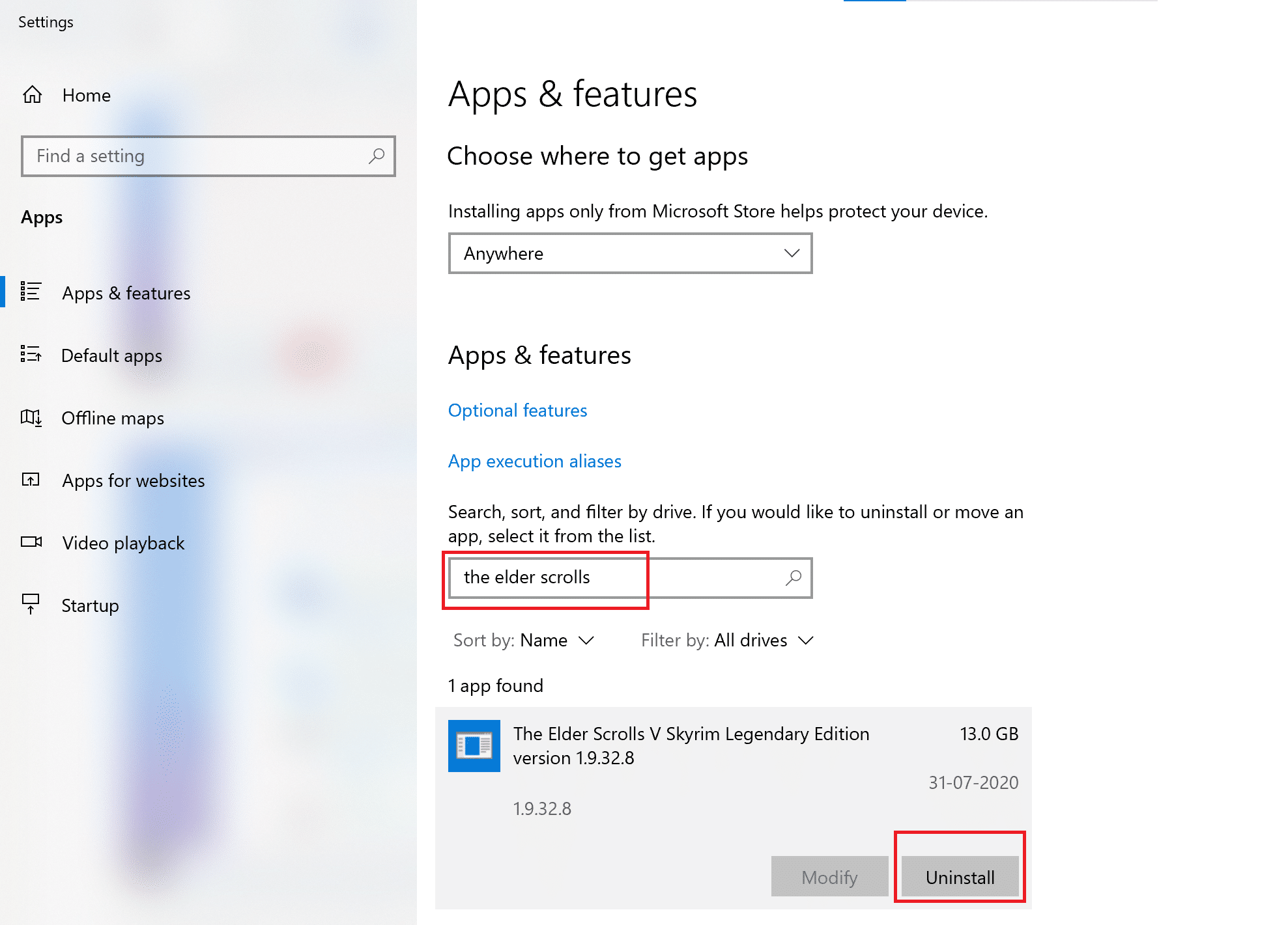 cliquez sur le nom de l'application dans le résultat de la recherche. Ensuite, cliquez sur Désinstaller | Correction de l'erreur 0xc00007b : l'application n'a pas pu démarrer correctement