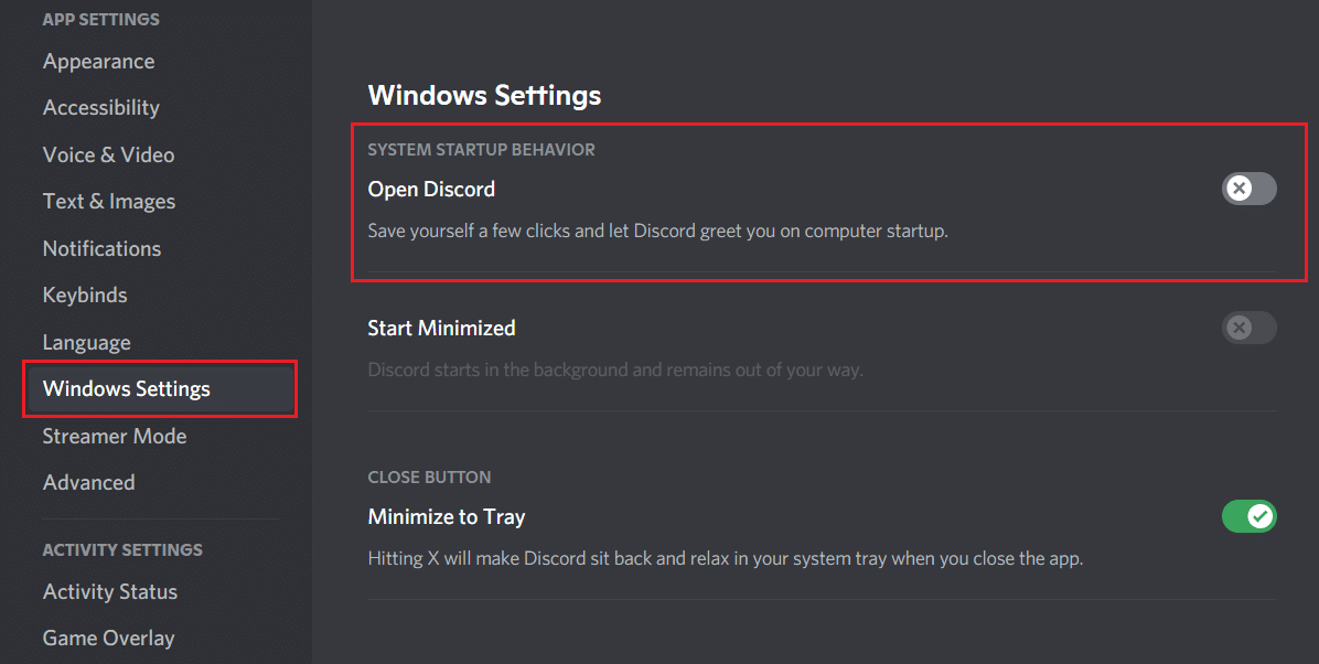 Disabilita l'esecuzione automatica di Discord all'avvio di Windows utilizzando le impostazioni di Discord