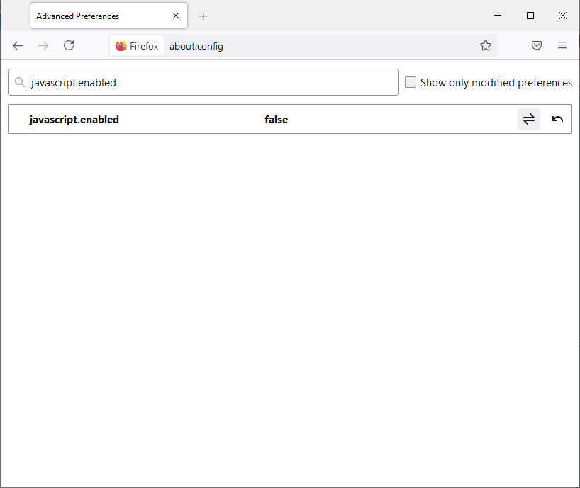 Çift taraflı ok simgesine tıklayın ve değeri false olarak ayarlayın.