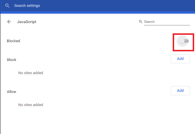 Ayarı, Engellenen seçeneğine KAPATIN