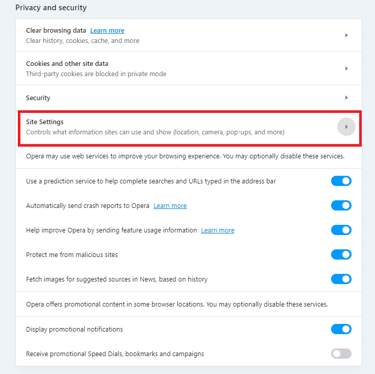 Şimdi, Site Ayarları | Tarayıcınızda JavaScript Nasıl Etkinleştirilir/Devre Dışı Bırakılır