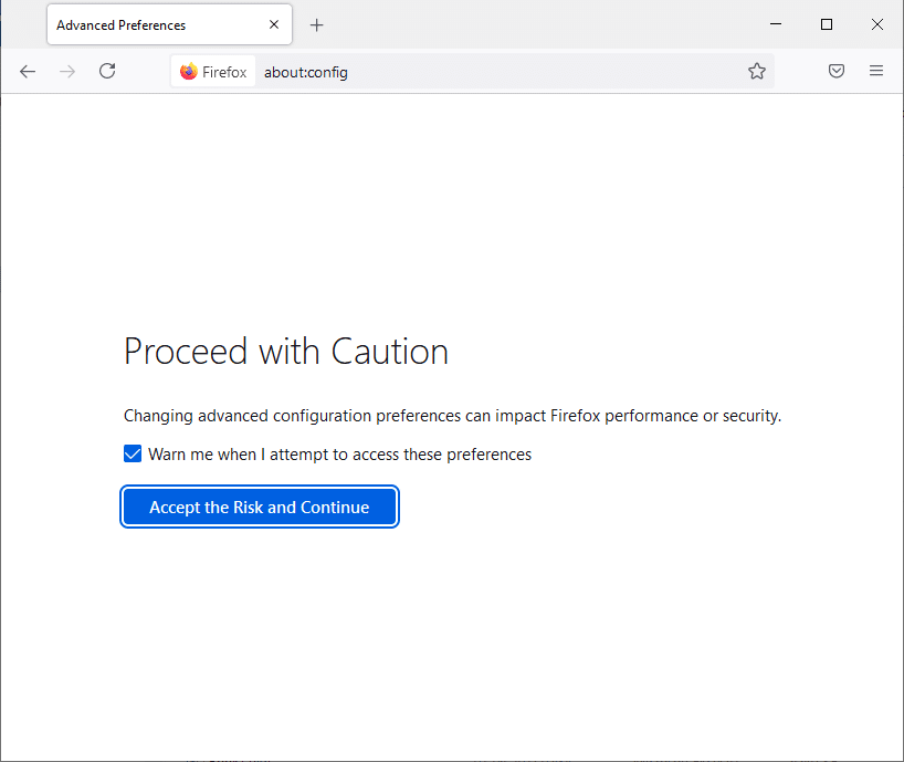 Şimdi, bir uyarı istemi alacaksınız. Riski Kabul Et ve Devam Et'e tıklayın | Tarayıcınızda JavaScript Nasıl Etkinleştirilir/Devre Dışı Bırakılır