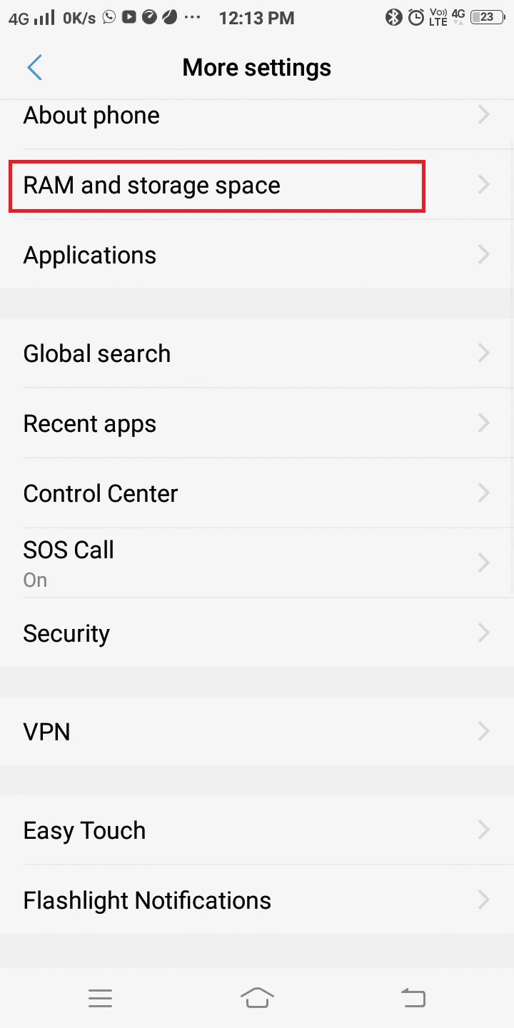 ここで、RAMとストレージスペースに入ります。