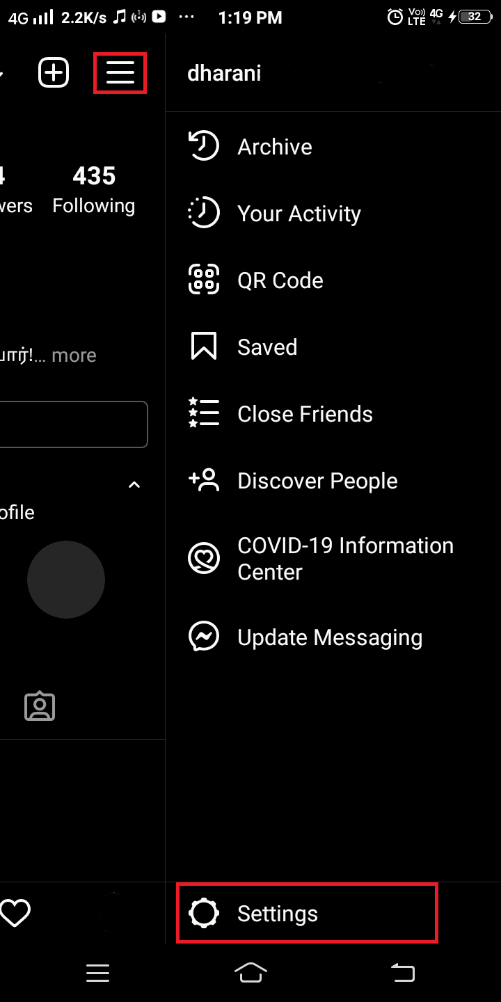 次に、画面の右上隅にある3つの点線のアイコンをタップして設定に移動します。