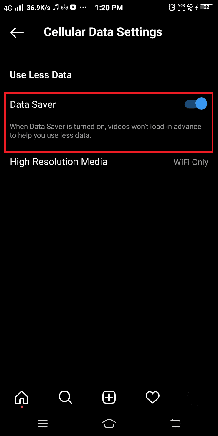 Son olarak, Veri Tasarrufu seçeneğini AÇIK konuma getirin.