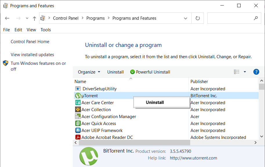 uTorrent'e sağ tıklayın ve Kaldır | uTorrent Erişimi Reddedildi Hatasını Düzeltin
