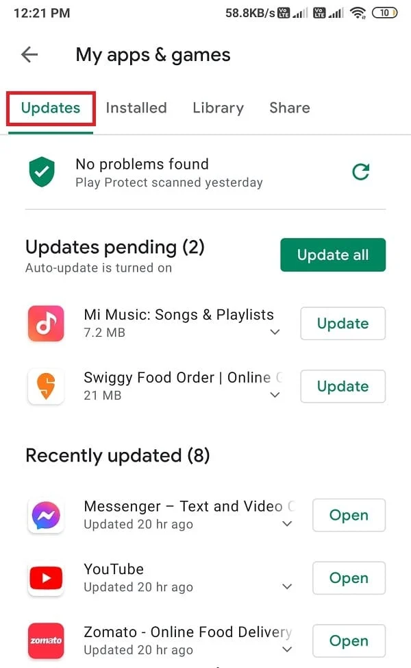 Tippen Sie auf die Registerkarte Updates und prüfen Sie, ob Updates für Instagram verfügbar sind