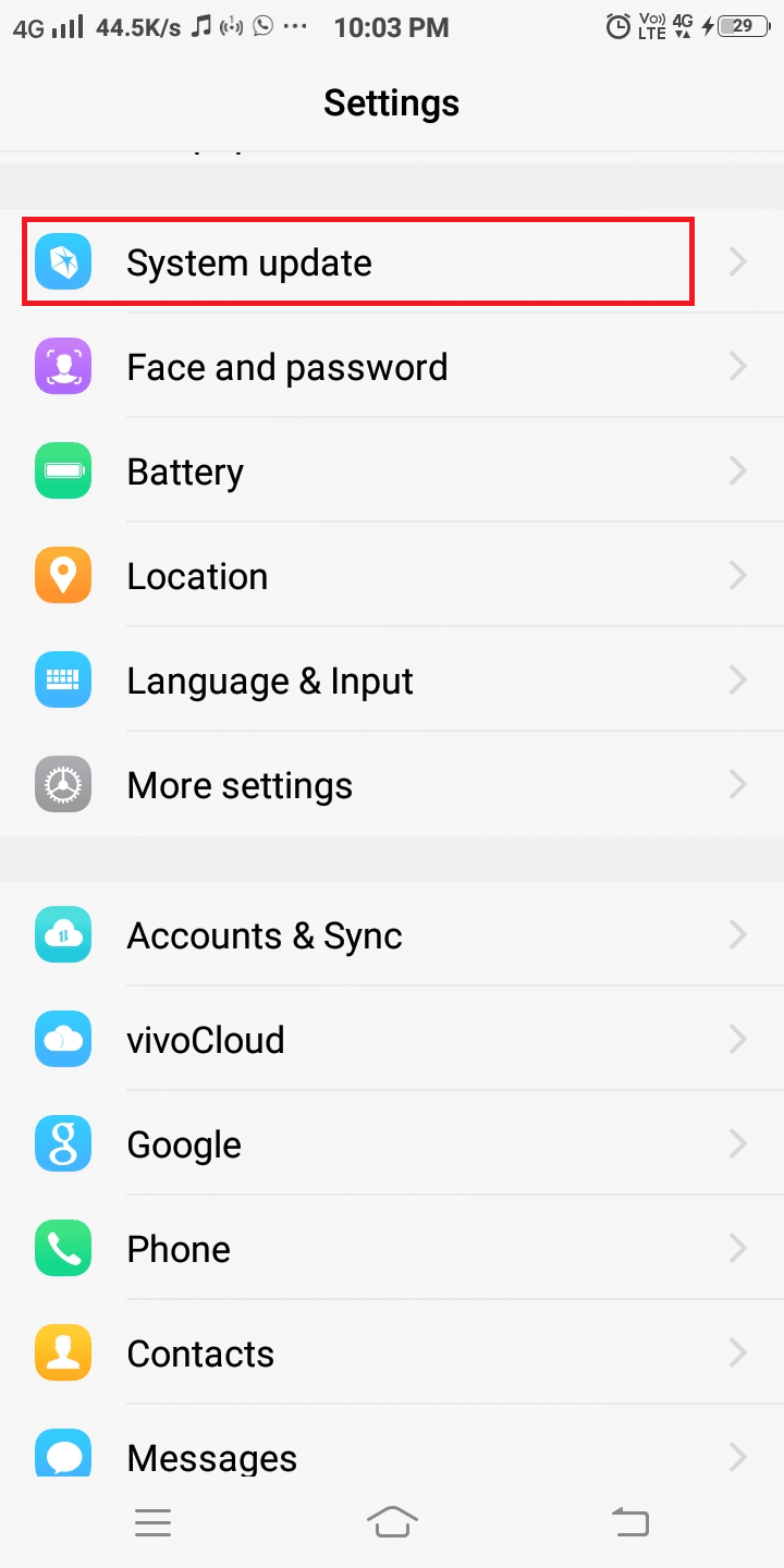 Klicken Sie auf Systemaktualisierung | Android-Telefon startet zufällig neu – behoben