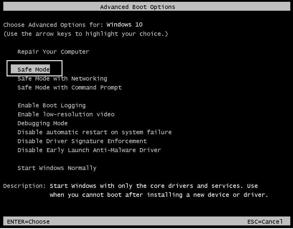 deschideți safe mood Windows 10 legacy advanced boot