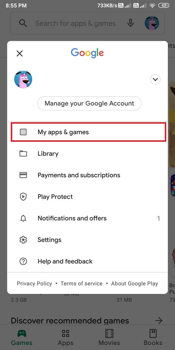 Klicken Sie auf Meine Apps und Spiele