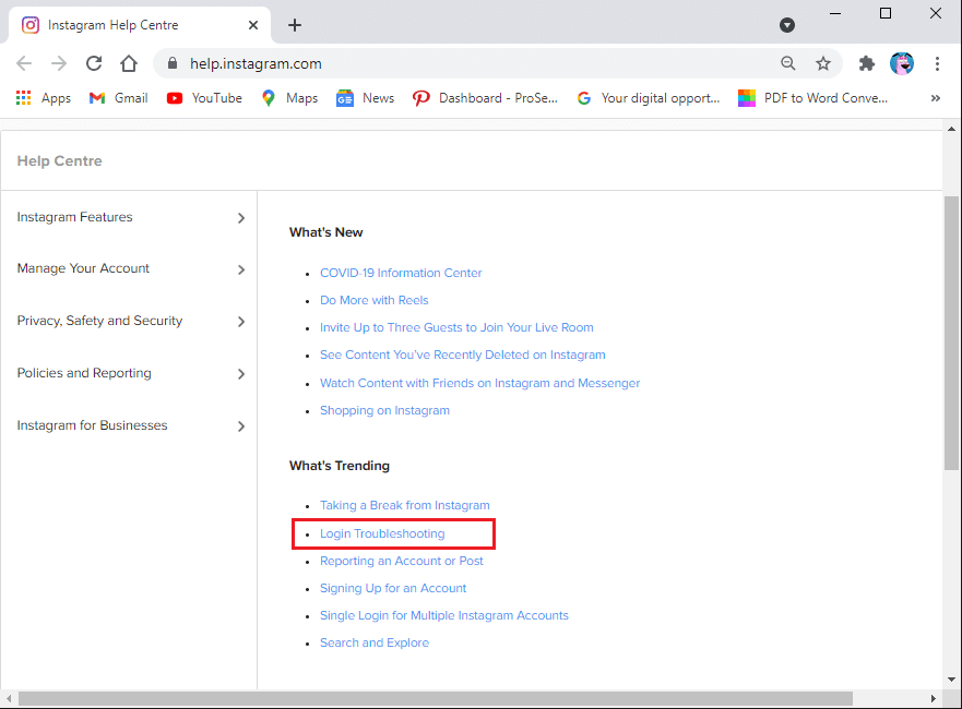 Klicken Sie auf der Website auf den Link Fehlerbehebung bei der Anmeldung