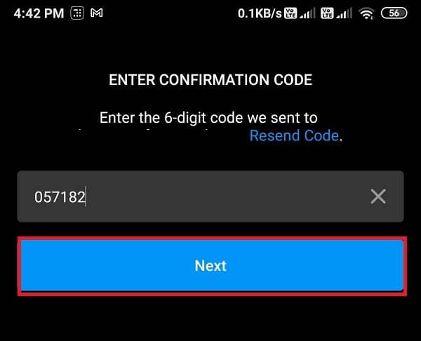 Klicken Sie auf Weiter | Fix Instagram lässt mich nicht anmelden