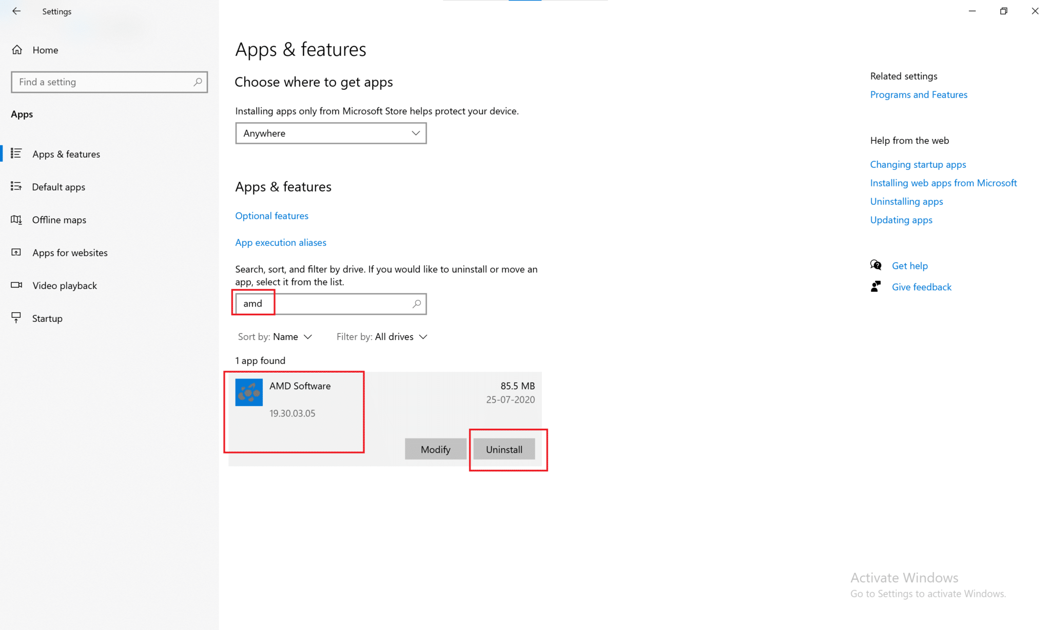 グラフィックカードソフトウェアを見つけてクリックし、[アンインストール]、[アンインストール]の順に選択します。グラフィックカードが検出されない問題を修正