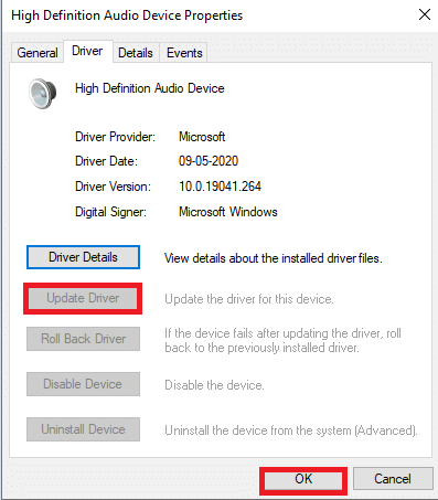 Ein neues Fenster wird angezeigt. Navigieren Sie zur Registerkarte Treiber