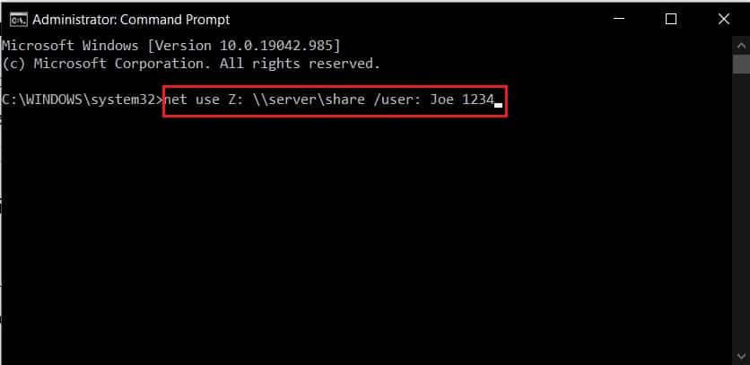 cmdウィンドウで、2番目のコードを入力して再マッピングを完了します|ローカルデバイス名がWindowsですでに使用されているというエラーを修正する