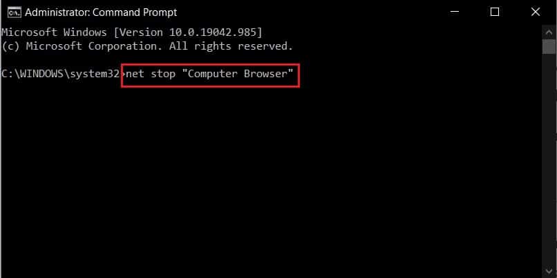コマンドウィンドウで「netstopcomputerbrowser」と入力します