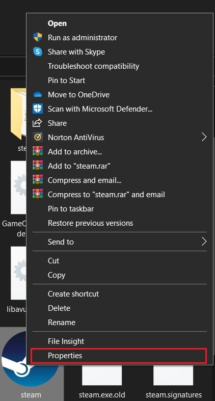Steam'e sağ tıklayın ve özellikleri seçin | Windows'ta Disk Alanı Ayırırken Steam Sıkışmasını Düzeltin
