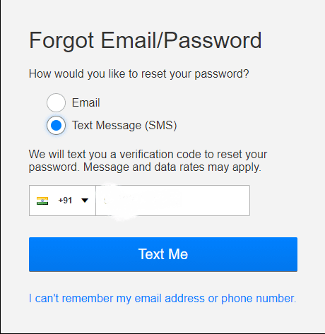 最後に、Text Me |を選択します。 Netflixでパスワードを変更する方法