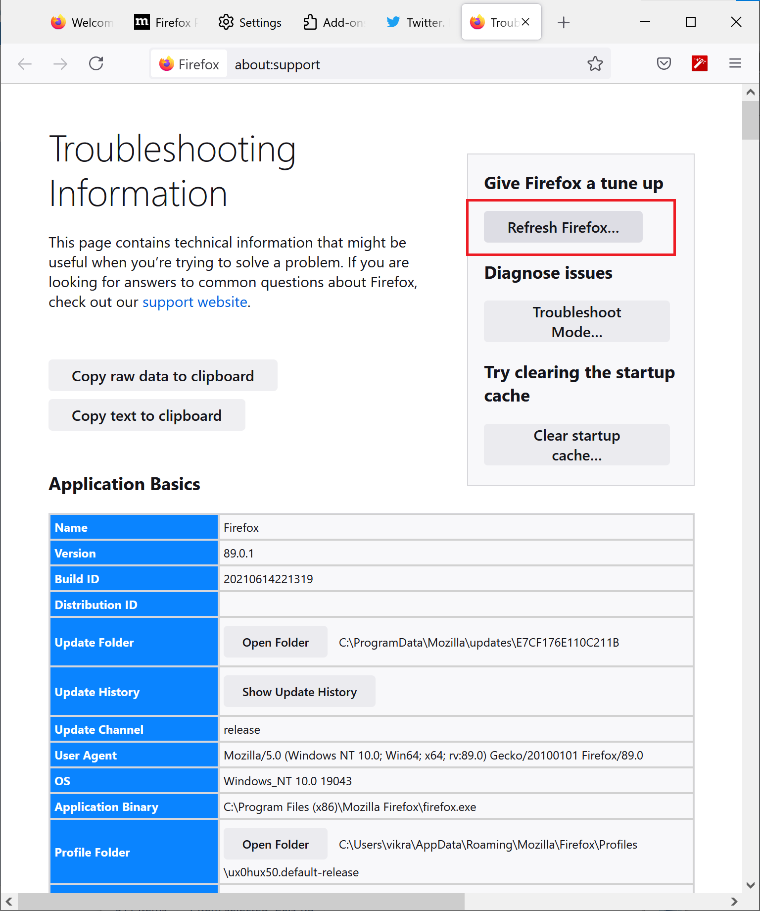 Firefoxの更新をクリックします