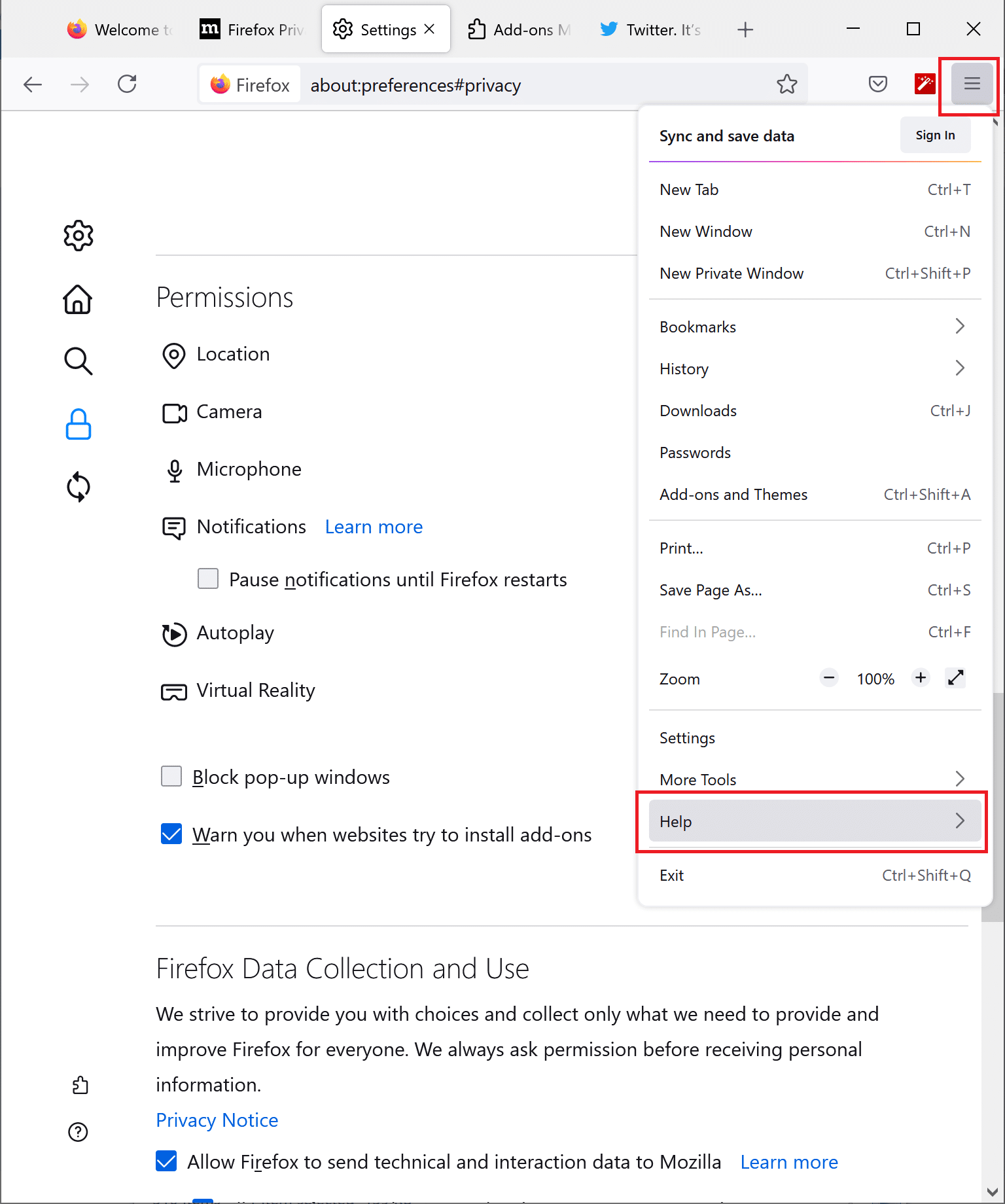 Firefoxのヘルプページを開く| Firefoxがビデオを再生しない問題を修正する方法