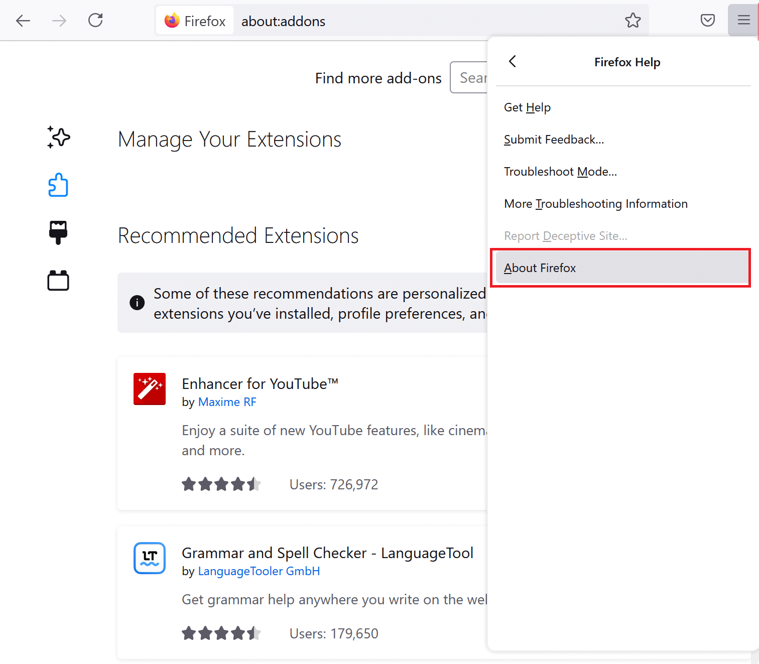 Firefoxについてに移動します