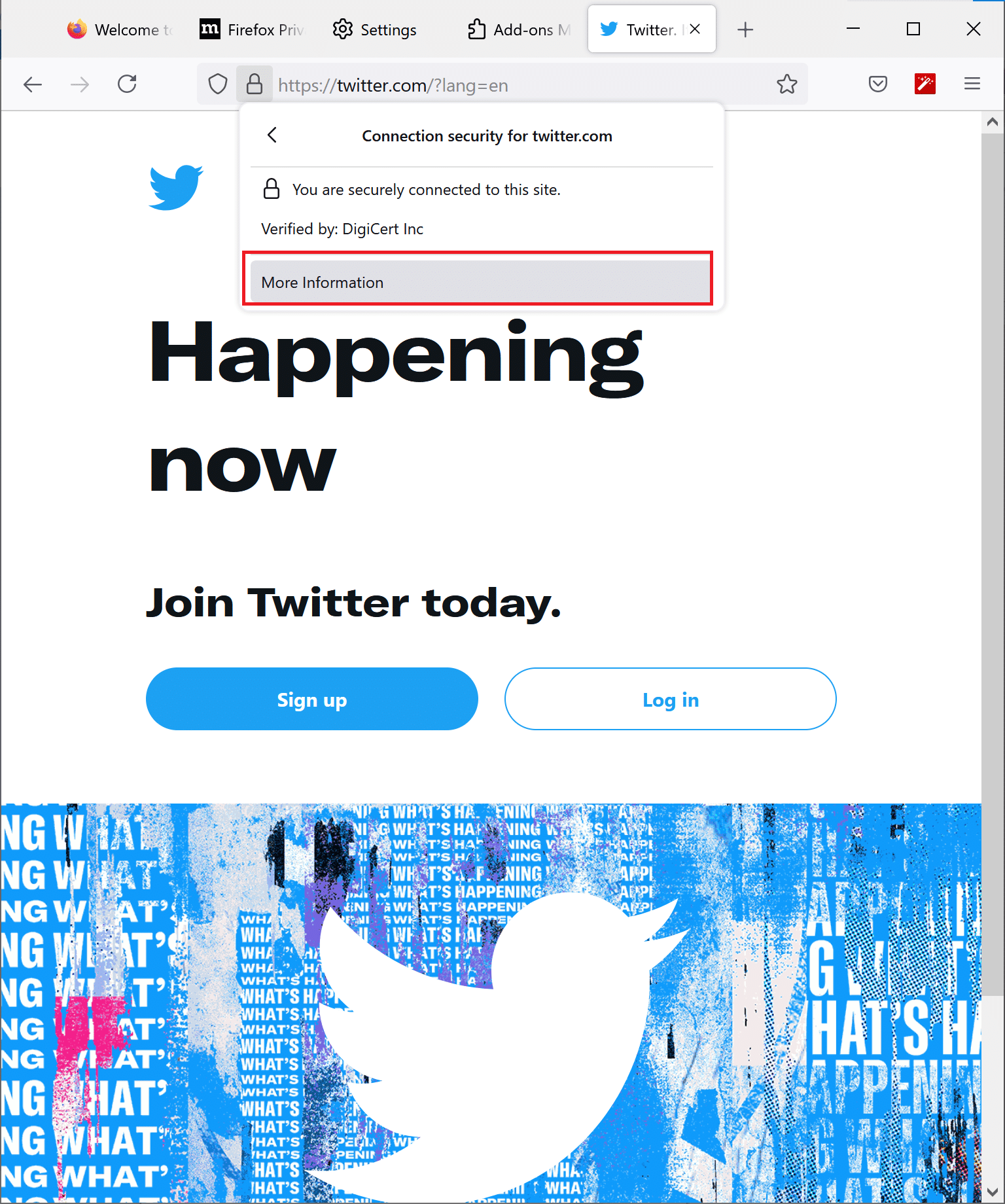 Firefoxブラウザで情報をクリックしてください