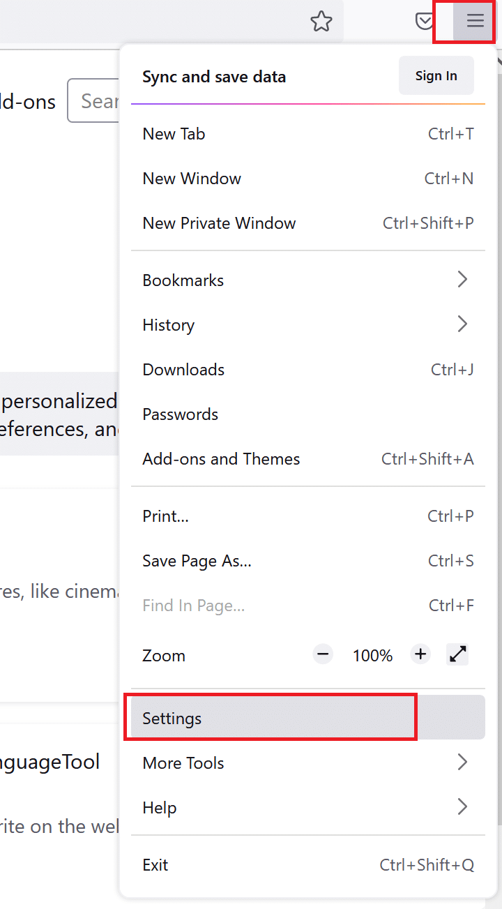 Firefoxの設定をクリックします