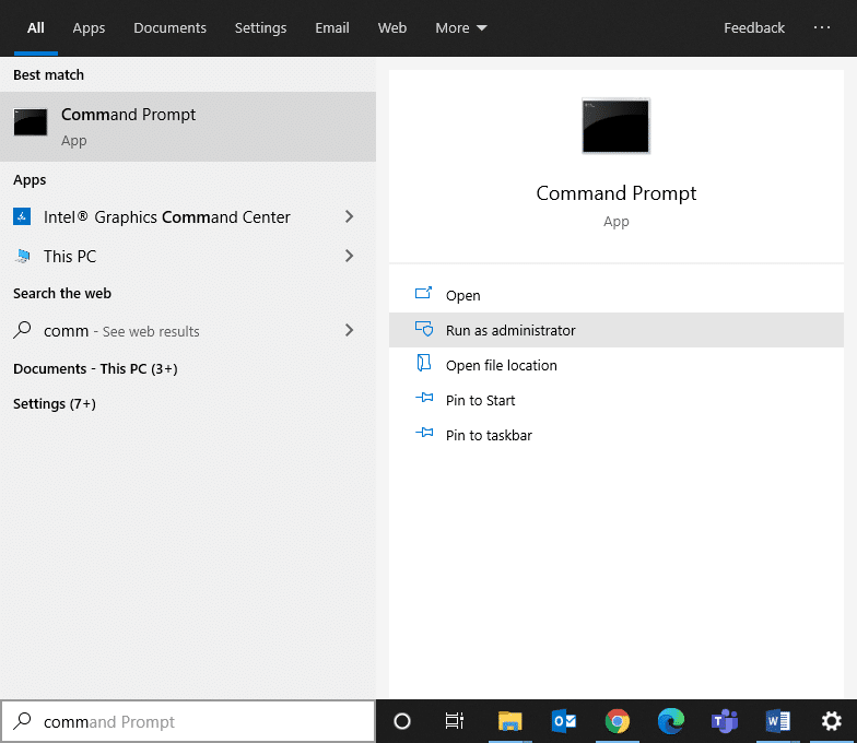 Şimdi, Komut İstemi'ni yönetici ayrıcalıklarıyla açmak için Yönetici olarak çalıştır'a tıklayın.