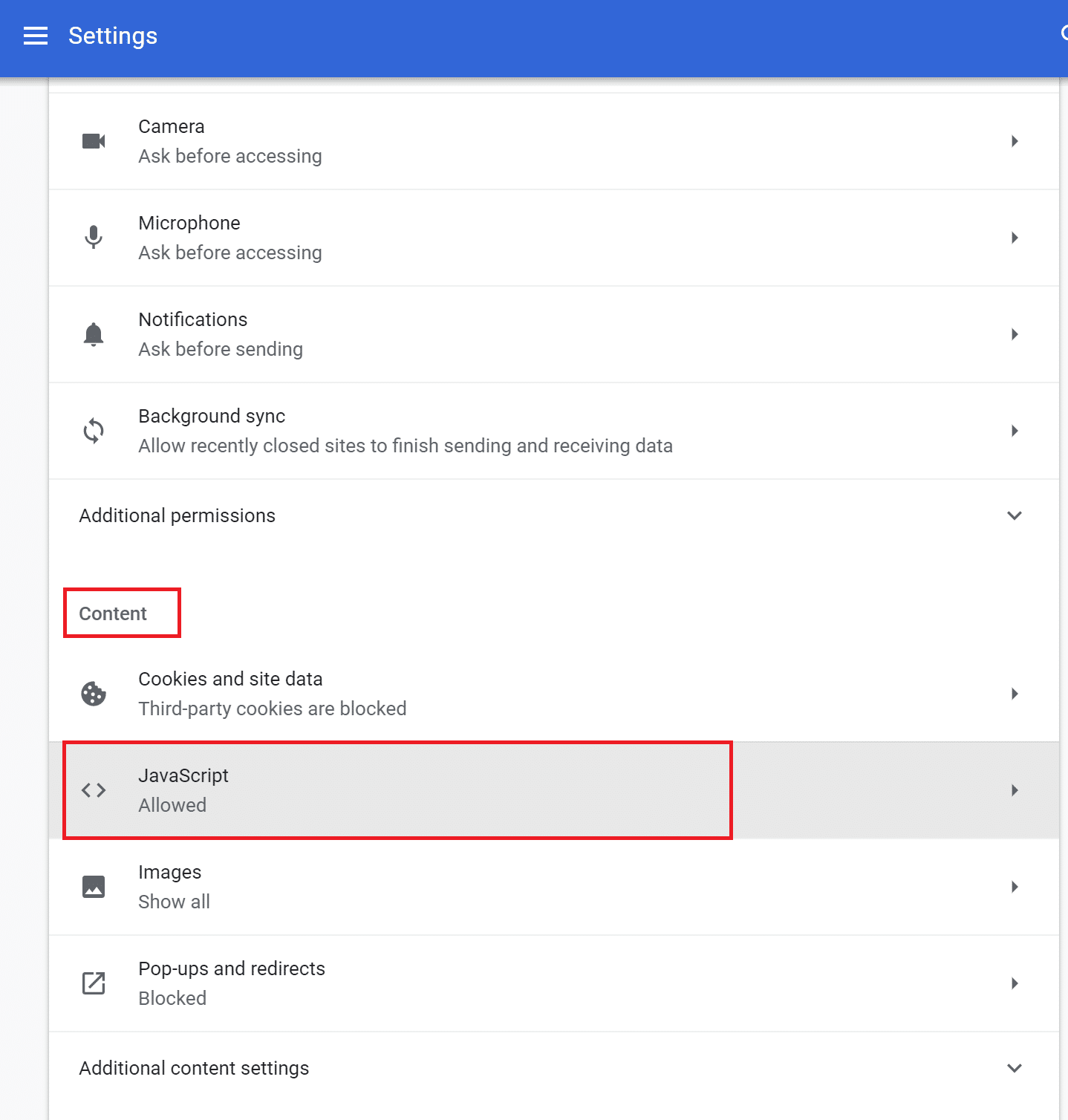 コンテンツの下のJavaScriptをクリックします