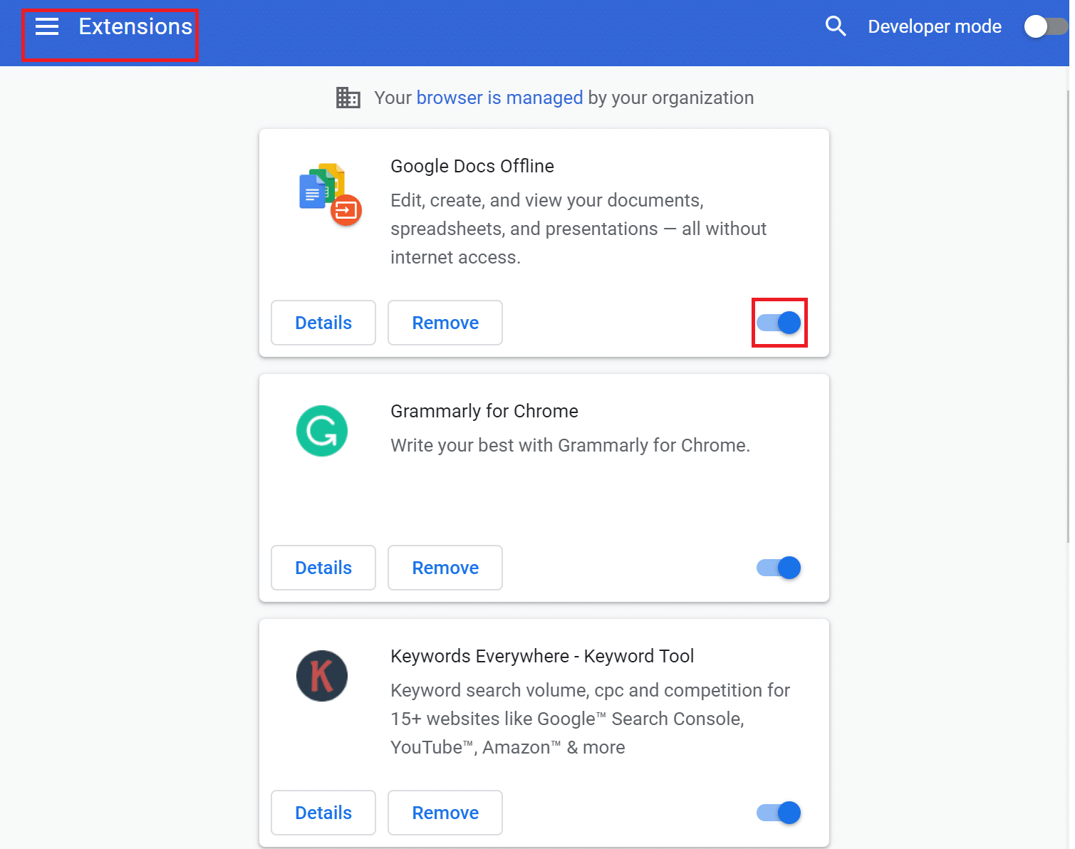トグルをオフにしてすべての拡張機能を無効にする| YouTubeがサインアウトし続ける問題を修正