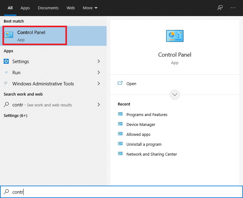 시작 메뉴로 이동하여 제어판 | 수정됨: Windows 업데이트 오류 0x800704c7