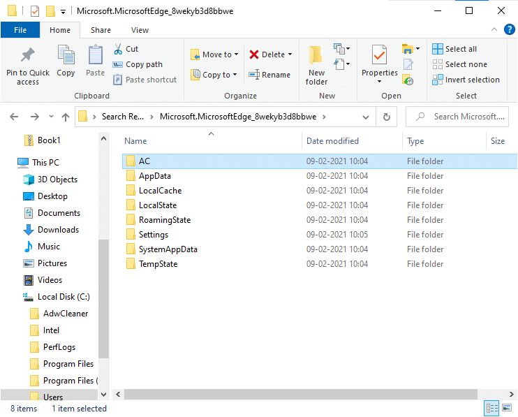 次に、ACに移動し、次にMicrosoftEdge |に移動します。 Windows10で一時ファイルを削除する方法